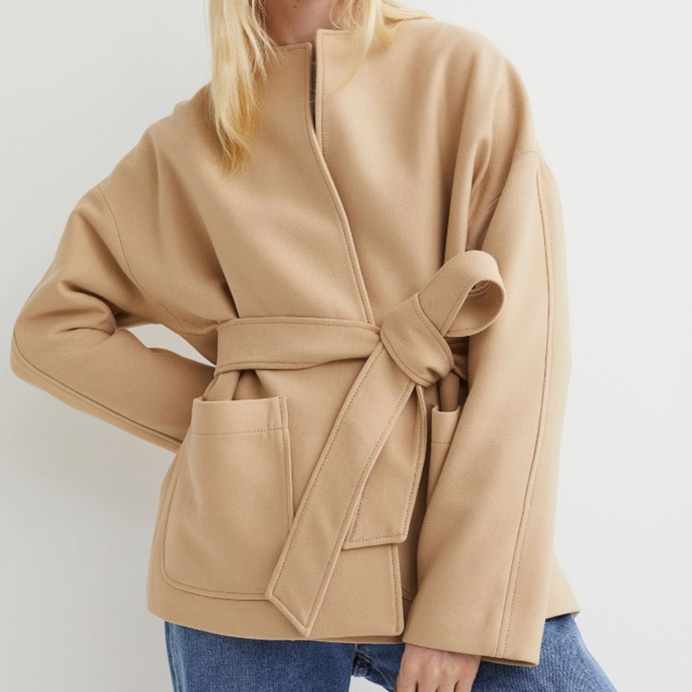 Camel tie belt jacket new with tags